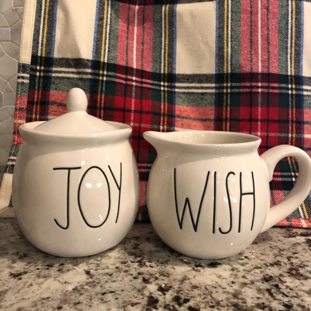 Rae Dunn Joy Wish Christmas sugar and creamer set